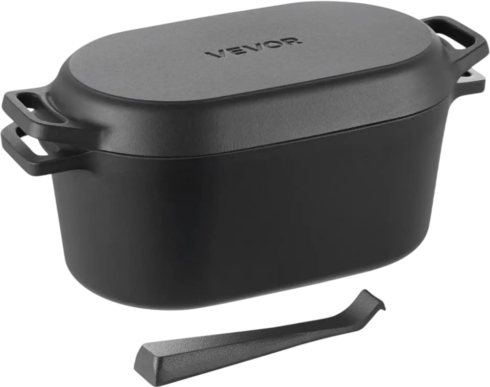 VEVOR Enameled Cast Iron Dutch Oven, 3.5 Quart Pot with Lid and Dual Handles, Heavy-Duty Durable Cookware Pan, Oven Induction Compatible up to 500℉, for Braising, Stews, Roasting, Bread Baking, Black