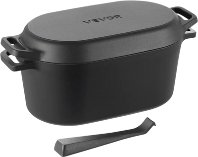 VEVOR Enameled Cast Iron Dutch Oven, 3.5 Quart Pot with Lid and Dual Handles, Heavy-Duty Durable Cookware Pan, Oven Induction Compatible up to 500℉, for Braising, Stews, Roasting, Bread Baking, Black