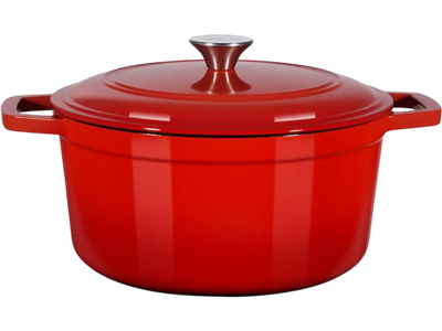 VEVOR Enameled Cast Iron Dutch Oven, 6 Quart Pot with Lid and Dual Handles, Heavy-Duty Durable Cookware Pan, Oven Induction Compatible up to 500℉, for Braising, Stews, Roasting, Bread Baking, Red