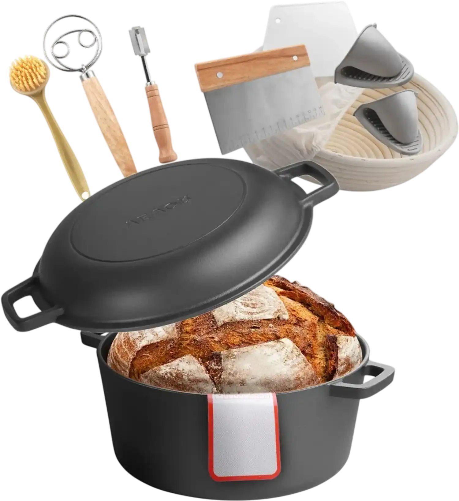 Vevor Dutch Oven 5 Qt 2-in-1 Pre-Seasoned Cast Iron Pot with Skillet Lid Black New