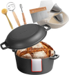 VEVOR Cast Iron Dutch Oven, 2-in-1 Pre-Seasoned Pot with Skillet Lid, 5QT Cookware Pan with Proofing Basket, Bread Baking Accessories, Bread-Oven Compatible 500℉