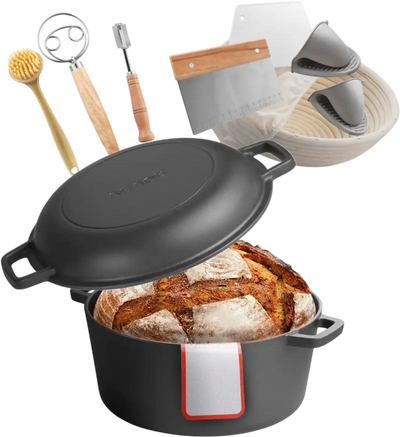 Vevor Dutch Oven 5 Qt 2-in-1 Pre-Seasoned Cast Iron Pot with Skillet Lid Black New