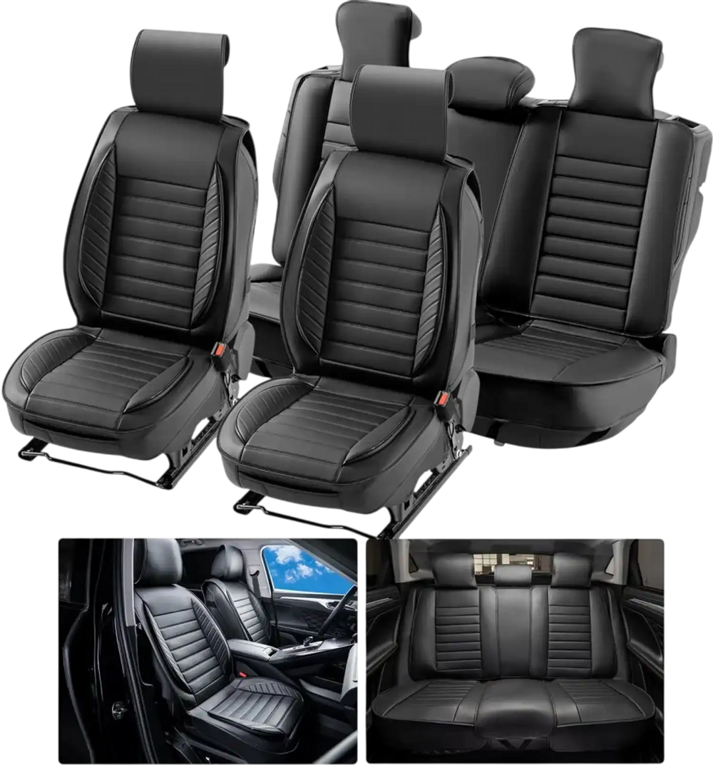 VEVOR Seat Covers, Universal Car Seat Covers Full Set Seats, Front and Rear Seat, 9pcs Faux Leather Seat Cover, Semi-enclosed Design, Detachable Headrest and Airbag Compatible, for Most Car SUV Truck