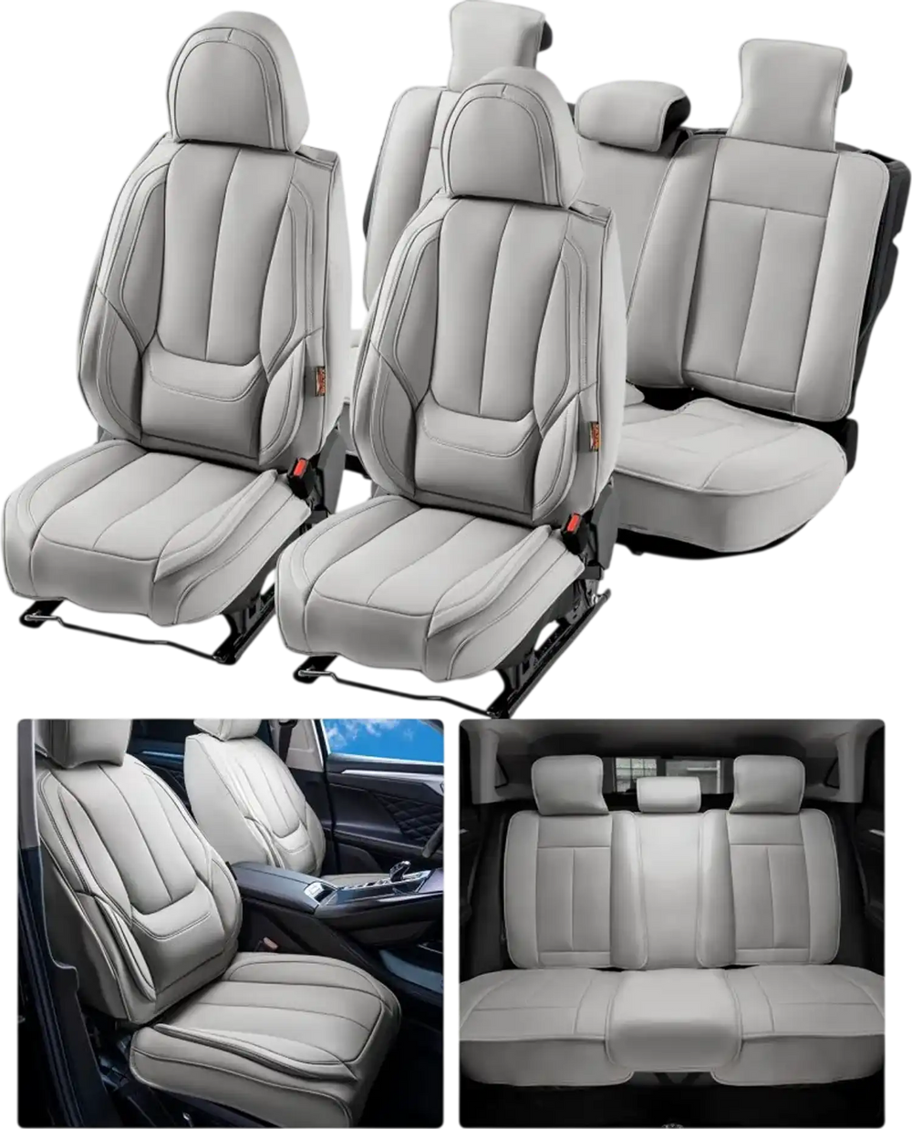 VEVOR Seat Covers, Universal Car Seat Covers Full Set Seats, Front and Rear Seat, 13pcs Faux Leather Seat Cover, Full Enclosed Design, Detachable Headrest and Airbag Compatible, for Most Car SUV Truck