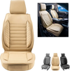 VEVOR Seat Covers, Universal Car Seat Covers Front Seats, 2pcs Faux Leather Seat Cover, Semi-enclosed Design, Detachable Headrest and Airbag Compatible, for Most Cars SUVs and Trucks Beige