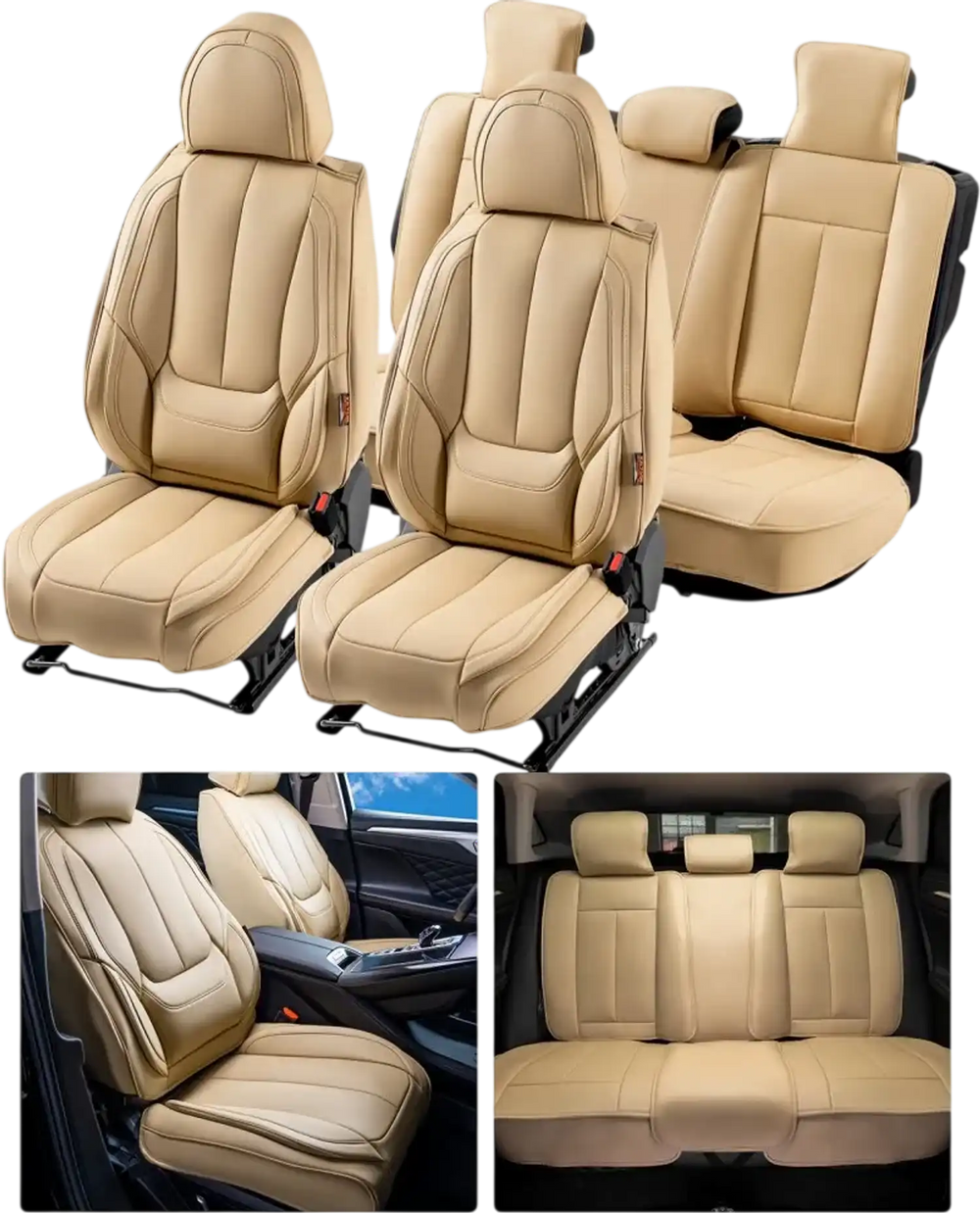 VEVOR Seat Covers, Universal Car Seat Covers Full Set Seats, Front and Rear Seat, 13pcs Faux Leather Seat Cover, Full Enclosed Design, Detachable Headrest and Airbag Compatible, for Most Car SUV Truck