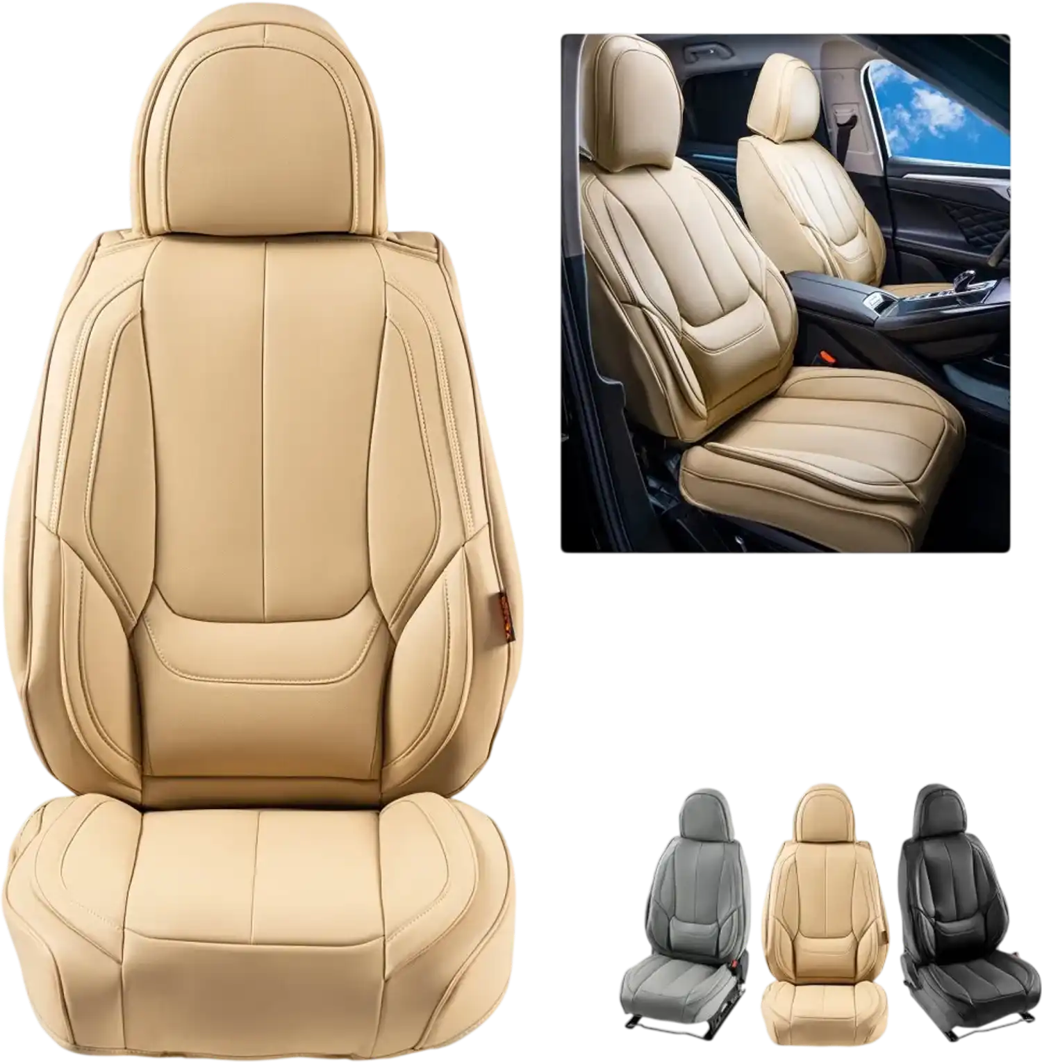 Vevor Seat Covers Universal Faux Leather Front Car Seat Covers 6-Piece Beige New
