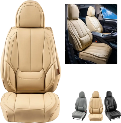 Vevor Seat Covers Universal Faux Leather Front Car Seat Covers 6-Piece Beige New