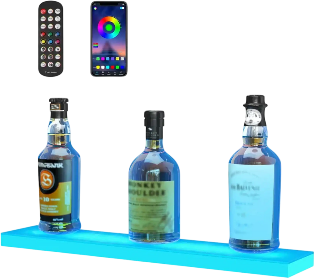 VEVOR LED Lighted Liquor Bottle Display Bar Shelf RF & App Control 24" 1-Step White
