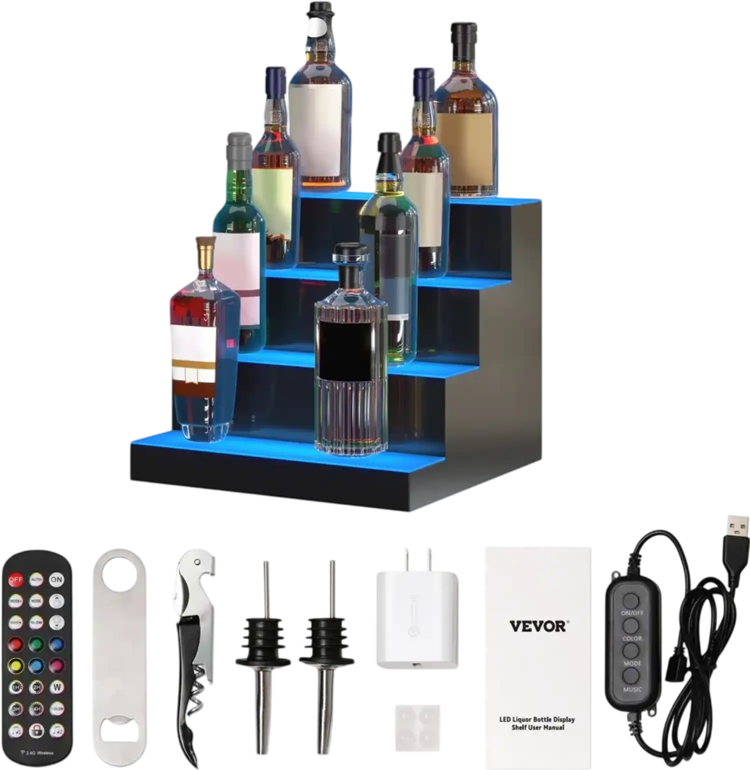Vevor Liquor Bottle Display Shelf LED Lighted Bar Shelf 16