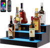VEVOR LED Lighted Liquor Bottle Display, 3 Tiers 16 Inch Commercial Illuminated Home Bar Shelf, 3 Steps Whiskey Rack Stand, Acrylic Drink Shelves with RF Remote & App Control, and Multicolor lighting