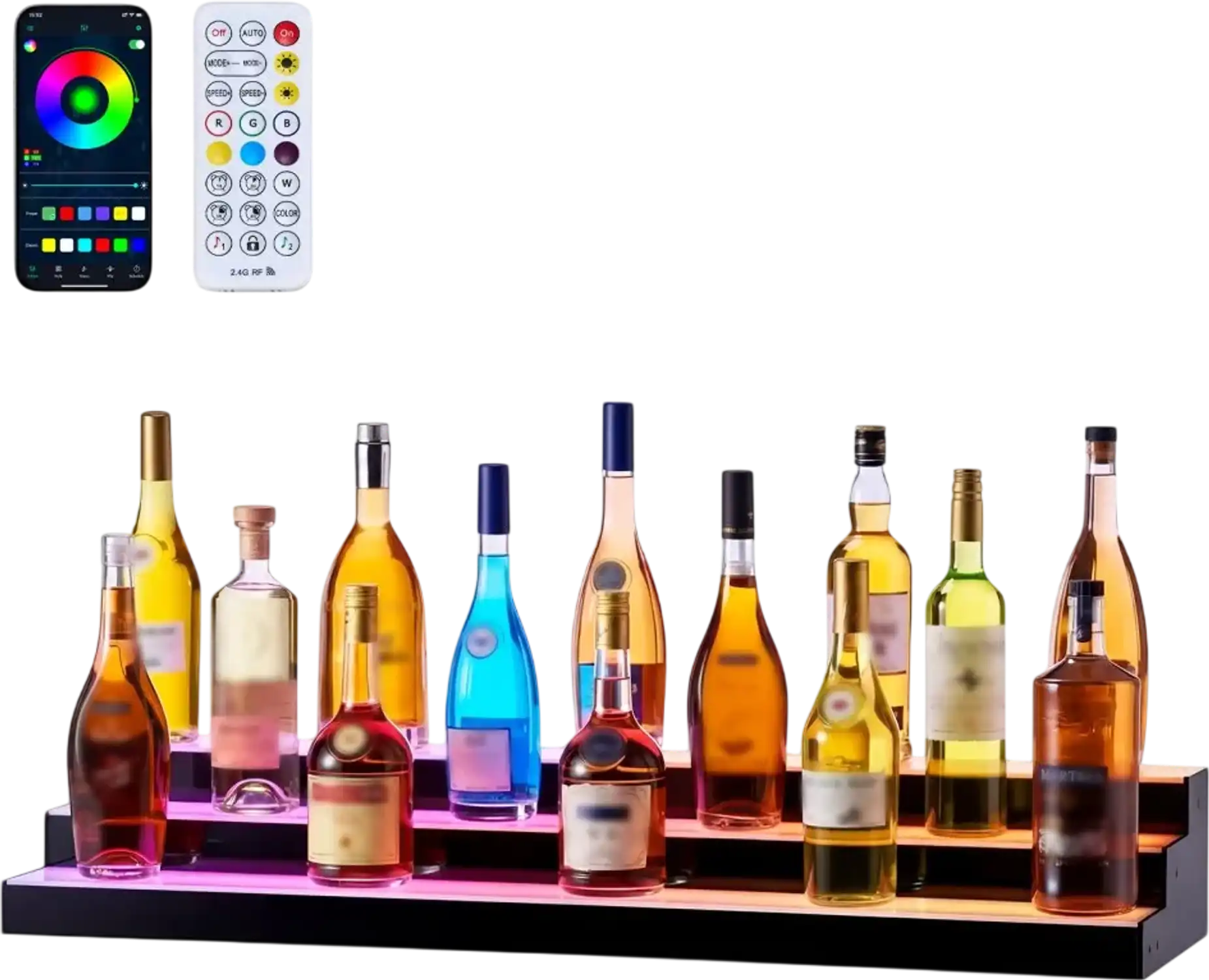 Vevor Liquor Bottle Display LED Lighted 3-Tier 40