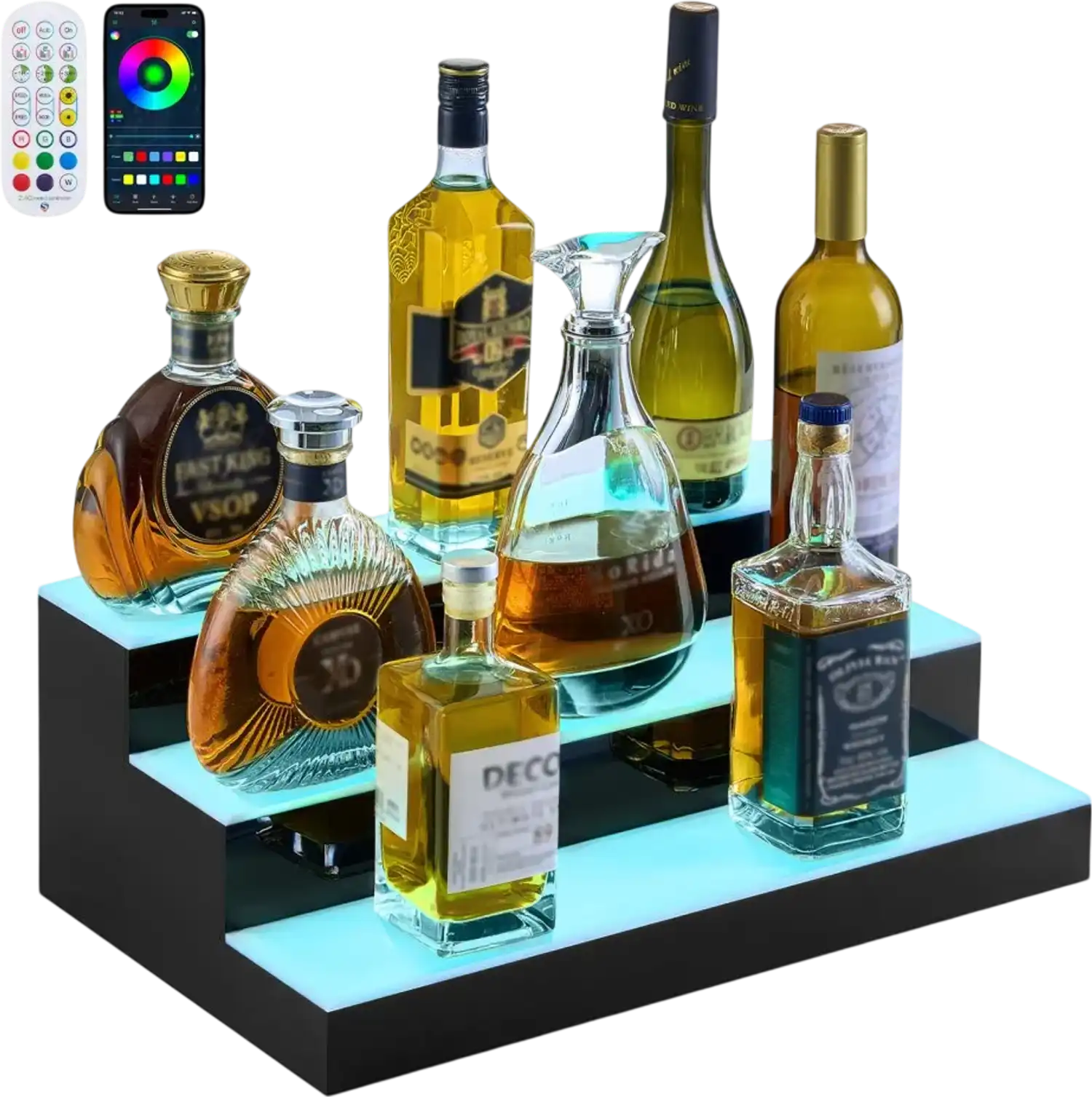 Vevor Liquor Bottle Display LED Lighted 3-Tier 20