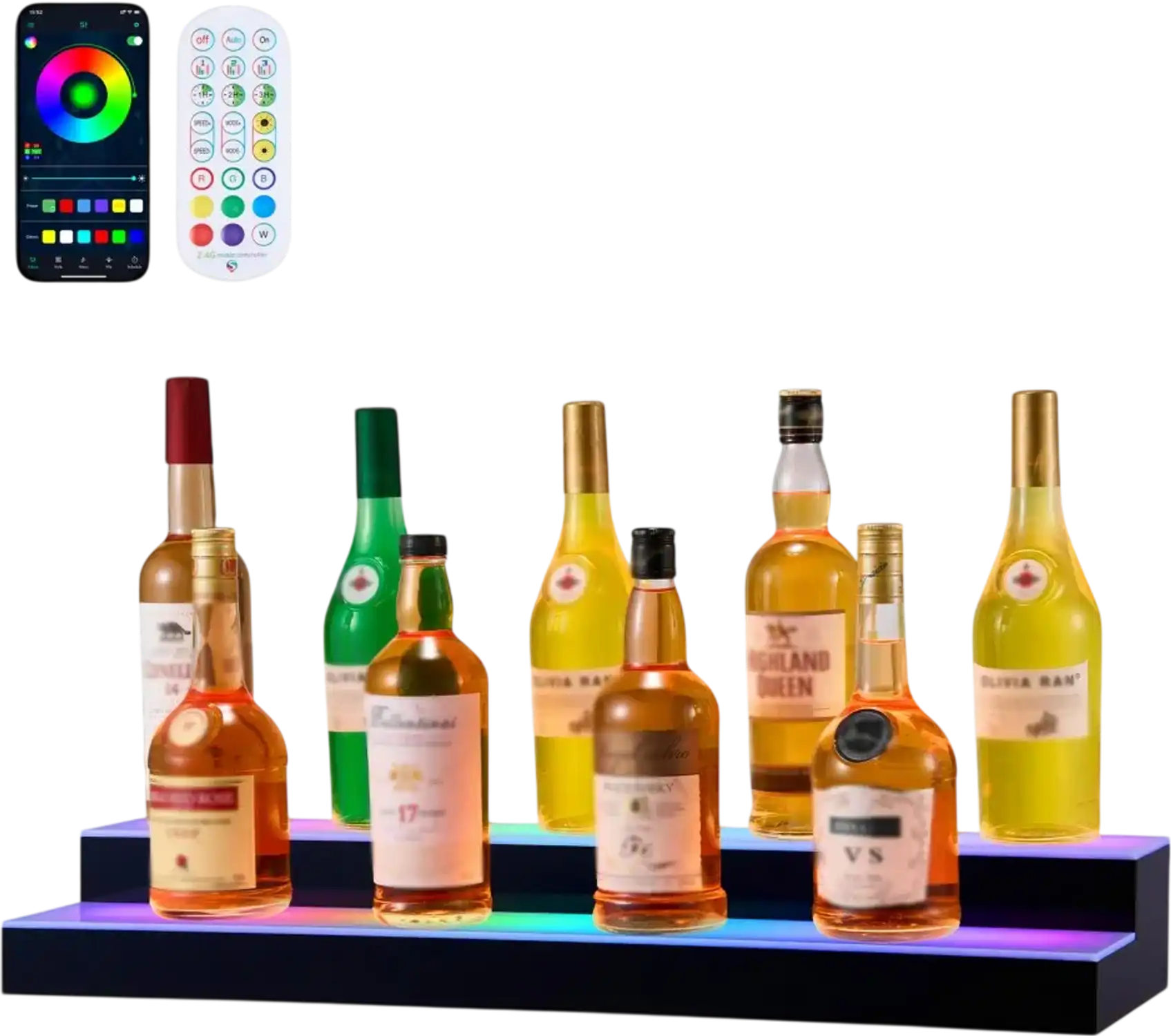 Vevor Liquor Bottle Display LED Lighted 2-Tier 30