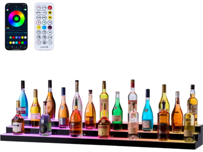 VEVOR LED Lighted Liquor Bottle Display, 3 Tiers 60 inches, Acrylic Illuminated Home Bar Shelf Display with RF Remote & App Control, DIY Setup with Type-C Cables, 9 Static Colors, for 45-60 Bottles