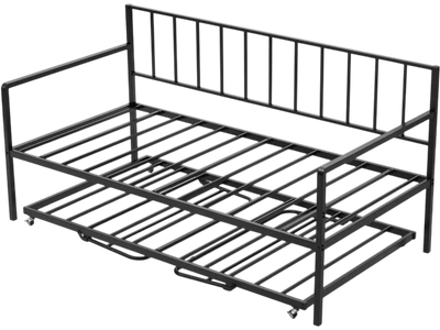 VEVOR Twin Size Daybed Frame, Height Adjustable Day Bed with Trundle, Heavy Duty Metal Platform Bed Frame with LED Light and Charging Station, Twin Daybed with Metal Slats for Living Room, Bedroom