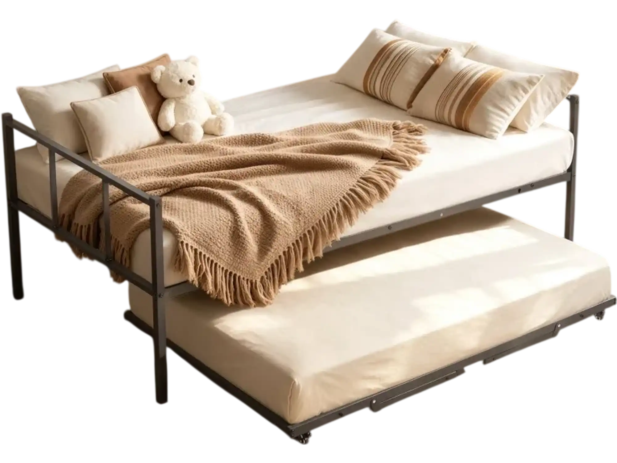 Vevor Daybed Twin Pop-Up Trundle Metal Frame Black New