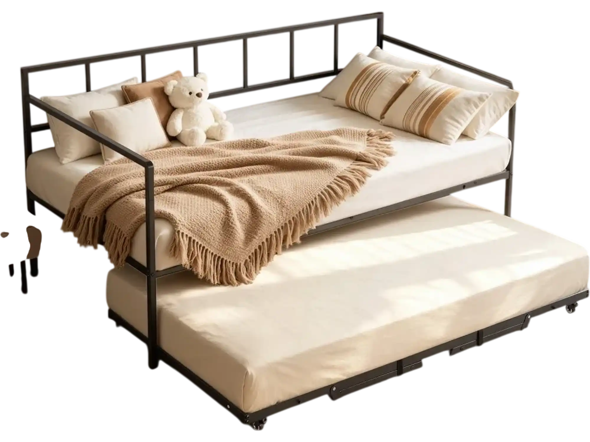 Vevor Daybed Twin Pop-Up Trundle Metal Frame Black New