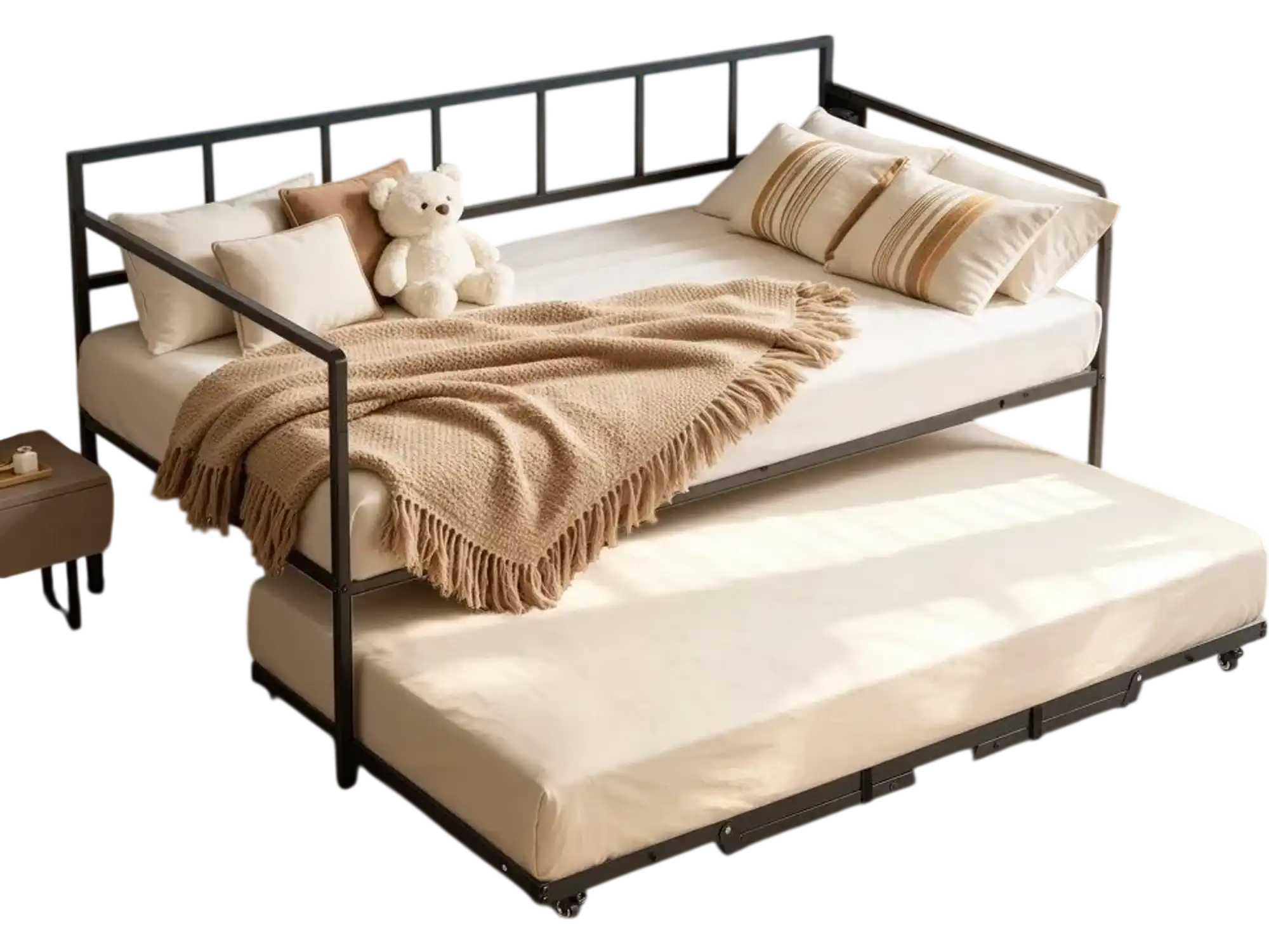 Vevor Daybed Twin Pop-Up Trundle Metal Frame with Charging Station and LED Light Black New