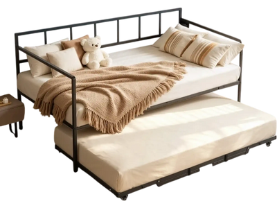 Vevor Daybed Twin Pop-Up Trundle Metal Frame with Charging Station and LED Light Black New