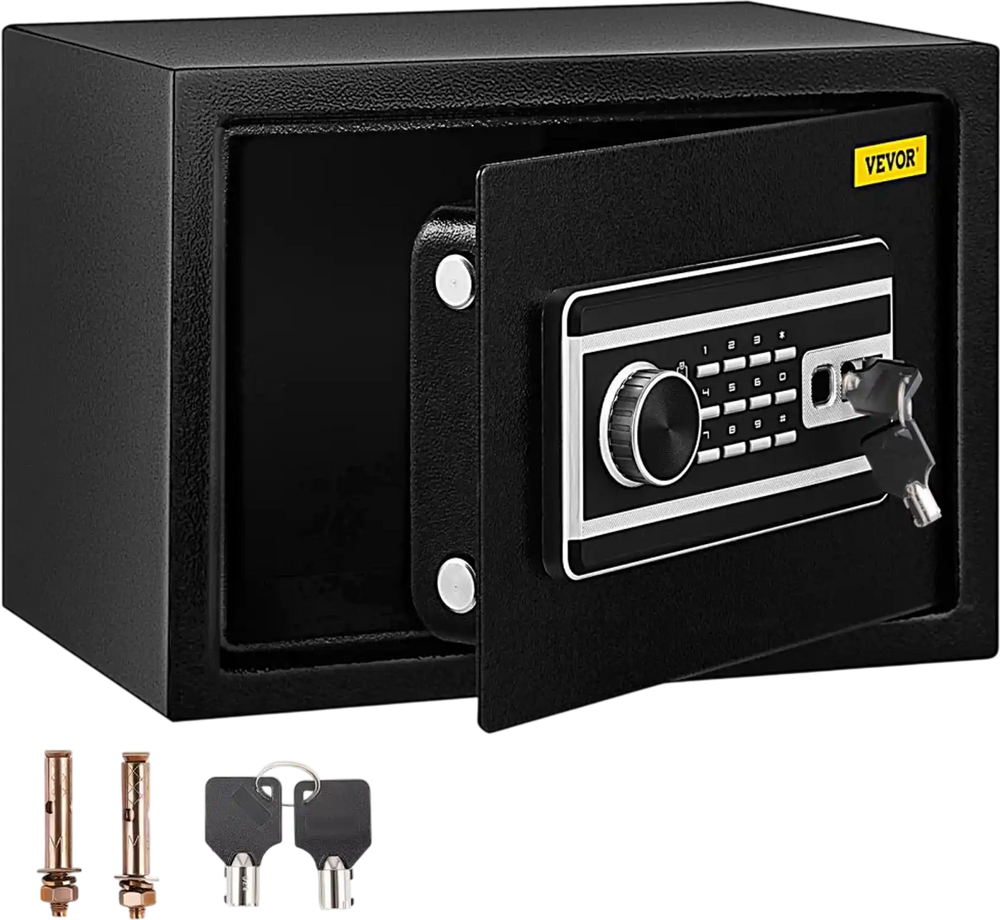 VEVOR Safe Box, 0.8 CU.FT Fingerprint Safe Box for Money with 2 Keys & Digital Keypad, Q235 Steel Safe Box for Storing Cash, Jewelry, Pistols, Documents, Watches in Home & Office & Hotel