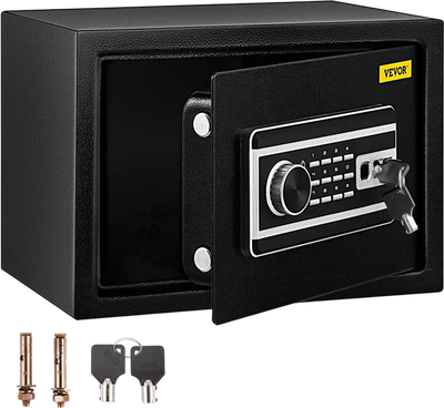 VEVOR Safe Box, 0.8 CU.FT Fingerprint Safe Box for Money with 2 Keys & Digital Keypad, Q235 Steel Safe Box for Storing Cash, Jewelry, Pistols, Documents, Watches in Home & Office & Hotel