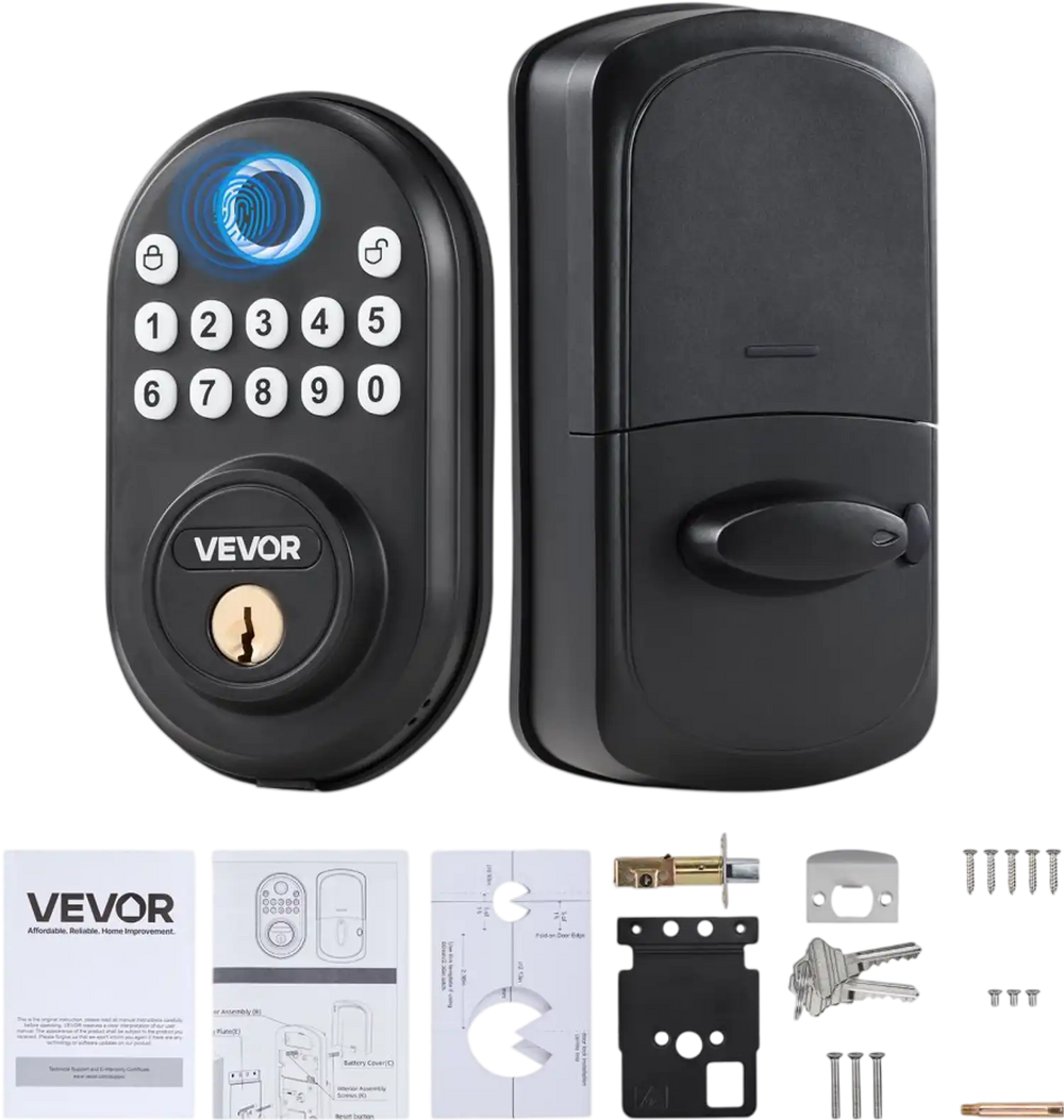 VEVOR Fingerprint Door Lock, with Fingerprint/Keypad Code/Key, One-Time and Anti-Peeking Password, Silent Mode, Constant Unlock Mode, Aluminum Alloy Panel, Electronic Keypad Deadbolt for Entry Doors