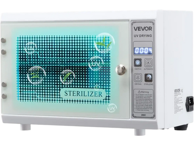 VEVOR Nail Tool Cleaning Machine, 12L Large Capacity, Multi-Functional Tool Cabinet Cleaner Box with Timer Setting, Tempered Glass Door, 185nm Wavelength, for Labs, Home, Nail Salons, Beauty Salons