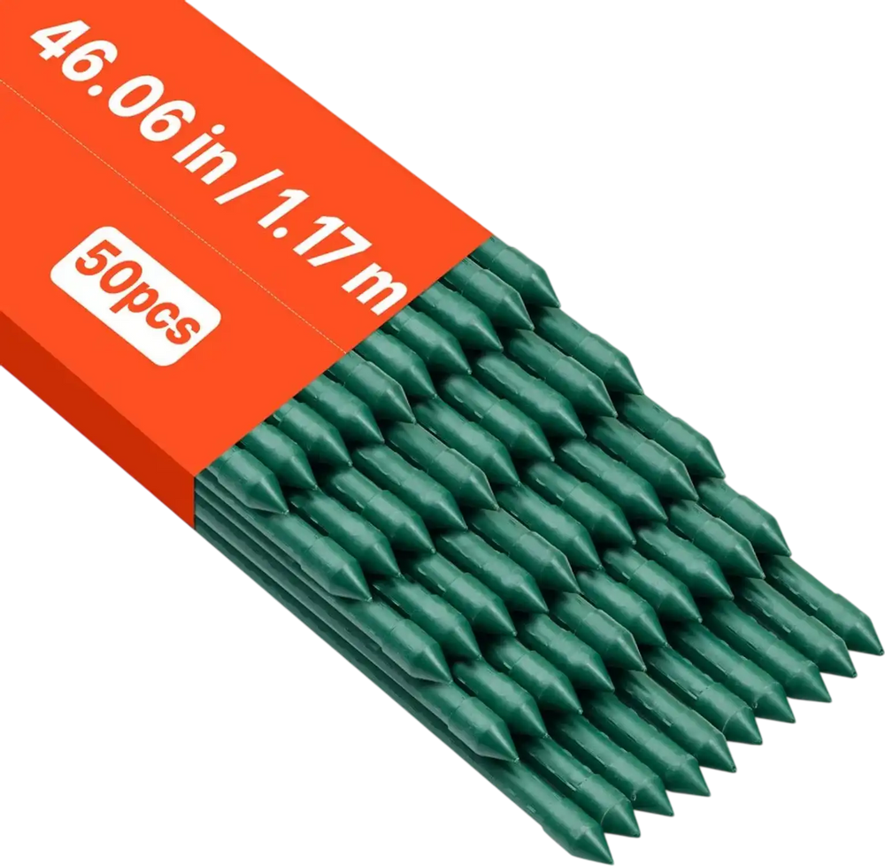 VEVOR Garden Stakes, 50 Pack, 46.06 inch, Plastic Coated Metal Tomato Stakes, Garden Sticks for Plants Support, with Pointed End and Non-Slip Bumps for Growing Climbing Plants, Outdoor Vegetables