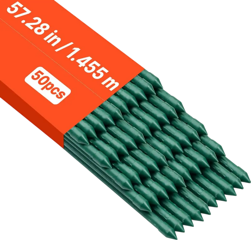 VEVOR Garden Stakes, 50 Pack, 57.28 inch, Plastic Coated Metal Tomato Stakes, Garden Sticks for Plants Support, with Pointed End and Non-Slip Bumps for Growing Climbing Plants, Outdoor Vegetables