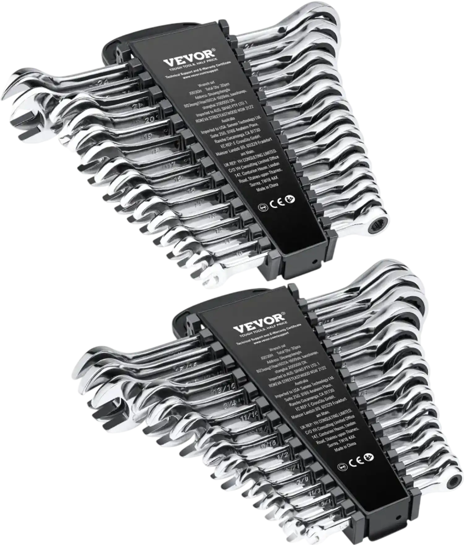Vevor Wrench Set 30-Piece Ratcheting Combination SAE & Metric with Organizer Rack New