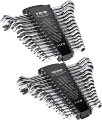 VEVOR Combination Wrench Set, 30-Piece Ratcheting Wrench Set with Organizer Rack, Cr-V Steel Wrench Set SAE 1/4