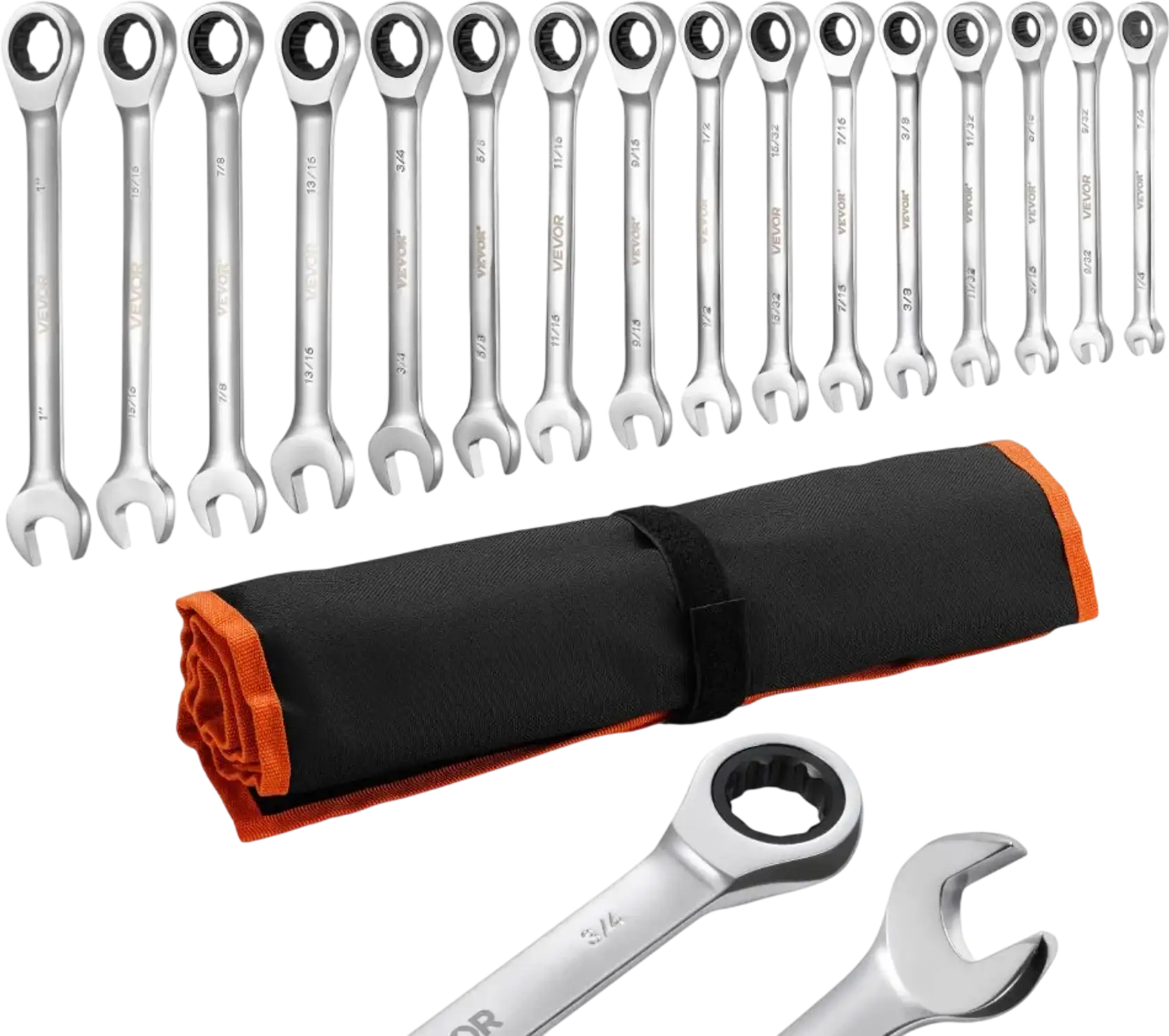 Vevor Wrench Set 16-Piece SAE Ratcheting Combination with Roll-Up Pouch New