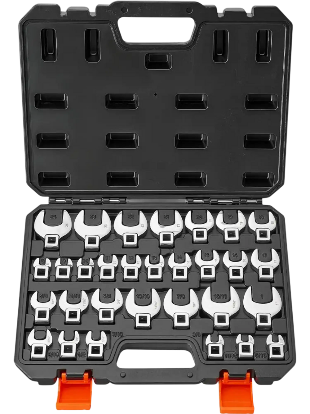 VEVOR Crowfoot Wrench Set, 3/8" Drive, 30-Piece Metric and SAE Size Crows Foot Wrenches, Cr-Mo Alloy Steel, with Storage Case, Dual Size Markings on Tools and Case, for Auto Maintenance or Repairs