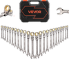 VEVOR Flex-Head Ratcheting Wrench Set, 24-Piece SAE and Metric, 72 Teeth, Cr-V Steel Ratchet Flexible Combination Wrench Set with Storage Case, for General Household, Automotive Repairs, Gray Nickel