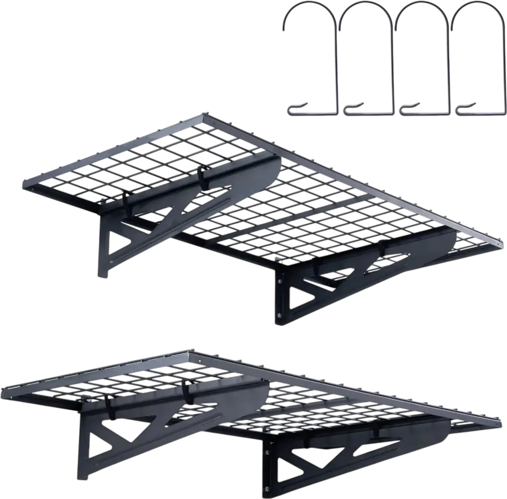 VEVOR Garage Storage Shelving, 2 Pack, 4 x 2 ft Heavy Duty Garage Shelves Wall Mounted, 502 lbs Load Capacity(Total) Garage Storage Rack Floating Shelves, Suitable for Shop, Shed, Garage Storage