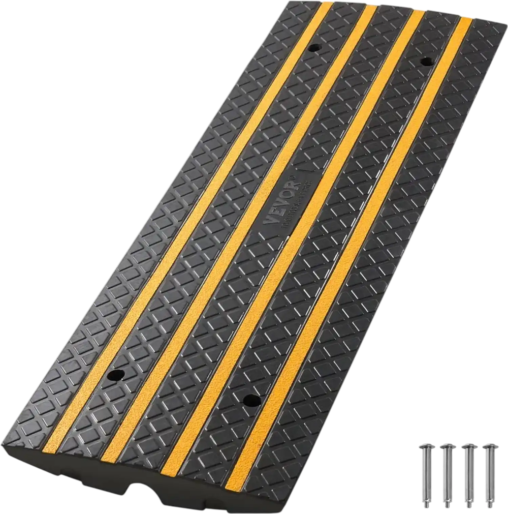 VEVOR Car Driveway Rubber Curb Ramp, 33069 lbs Load Capacity, 2.6 inch Rise Curbside Bridge Ramp with Yellow Reflective Strips, Suitable for Loading Dock, Warehouse, Garage, Sidewalk (1 Pack)