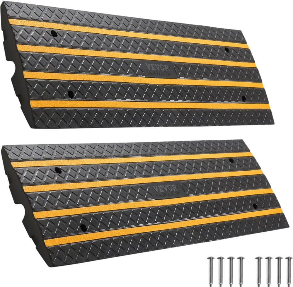 VEVOR Car Driveway Rubber Curb Ramp, 33069 lbs Load Capacity, 2.6 inch Rise Curbside Bridge Ramp with Yellow Reflective Strips, Suitable for Loading Dock, Warehouse, Garage, Sidewalk (2 Pack)