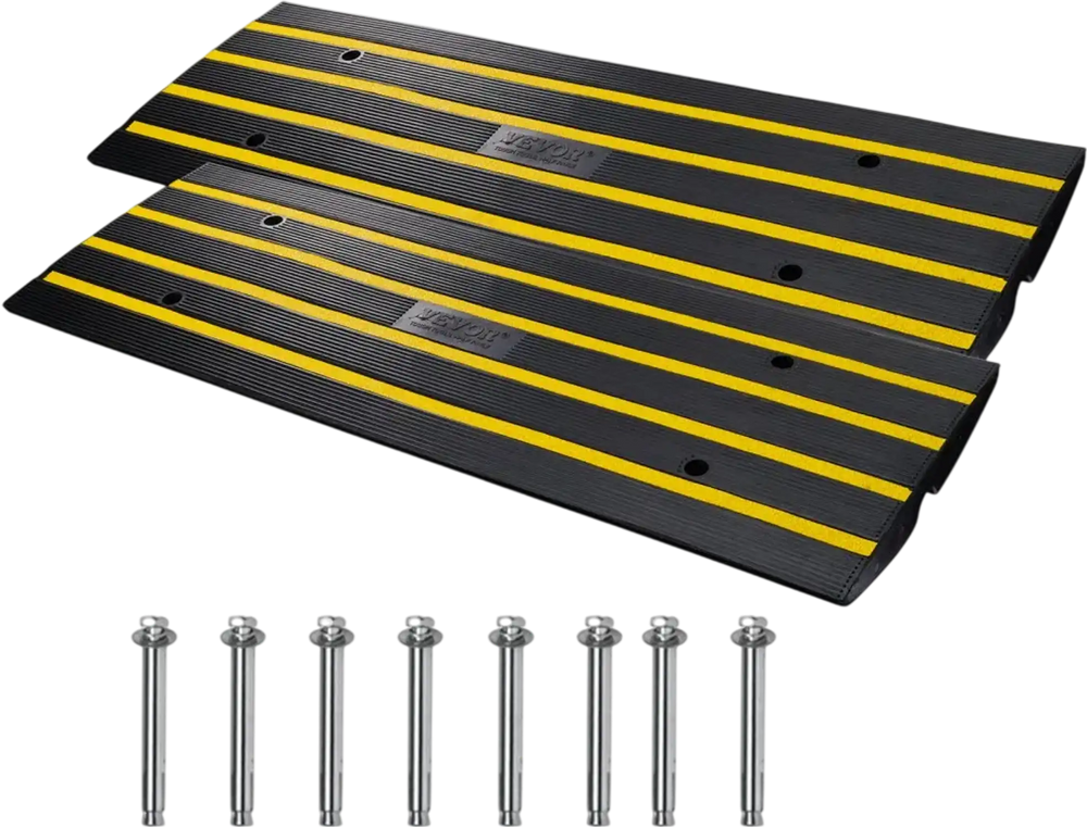 VEVOR Curb Ramp, 2 Pack, 2.6" Rise, Rubber Driveway Ramps, Heavy Duty 33069 lbs Weight Capacity Threshold Ramp, Curbside Bridge Ramps for Loading Dock Garage Sidewalk, Expandable Full Ramp Set