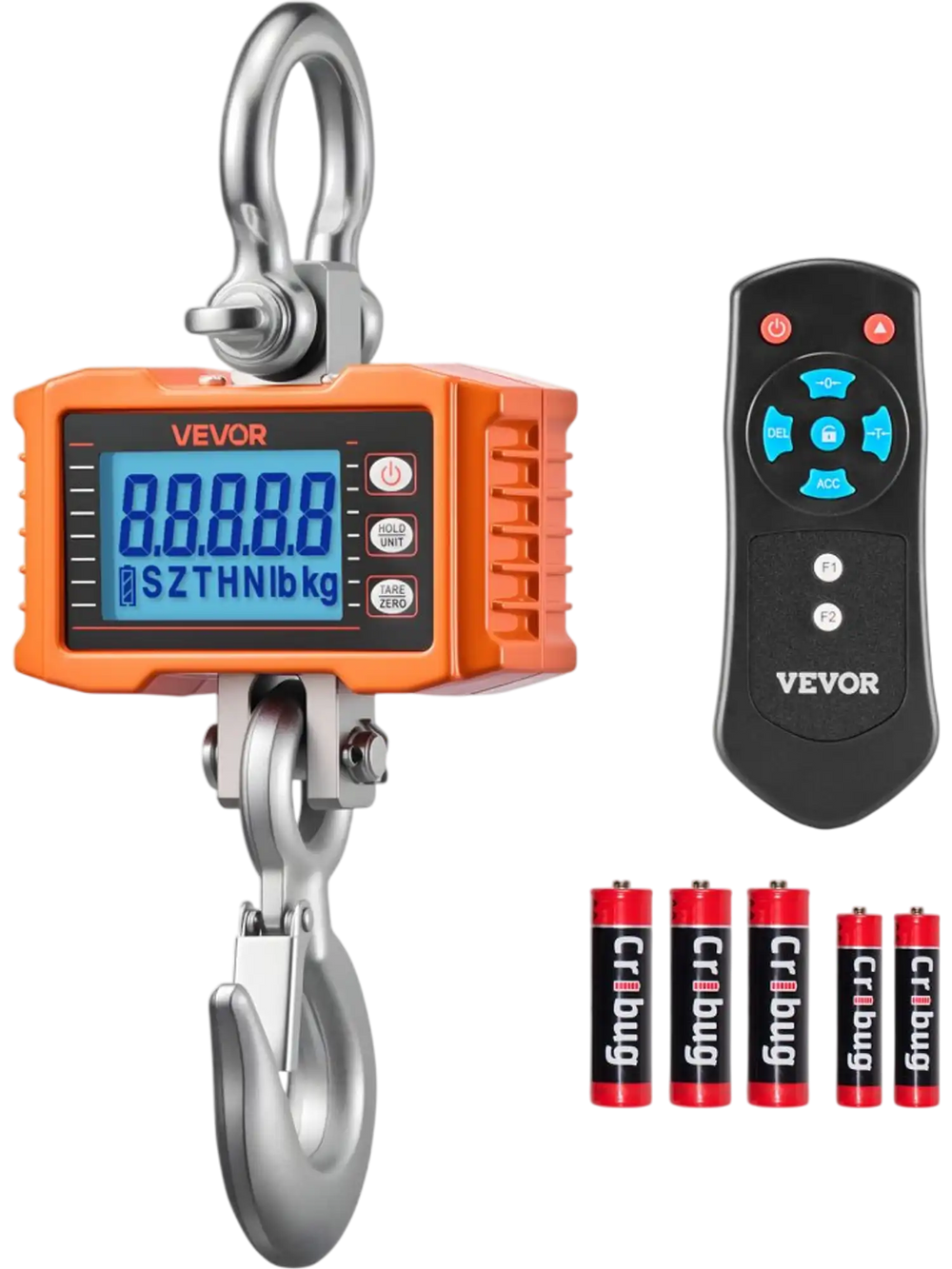 VEVOR Digital Crane Scale, 4400 lbs/2000 kg Max Capacity, Heavy Duty Industrial Hanging Scale with Cast Aluminum Case & LCD Display, 1 lbs Division & 3 Unit Switch, Remote Control for Garage Factory