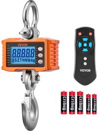 VEVOR Digital Crane Scale, 4400 lbs/2000 kg Max Capacity, Heavy Duty Industrial Hanging Scale with Cast Aluminum Case & LCD Display, 1 lbs Division & 3 Unit Switch, Remote Control for Garage Factory