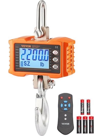 VEVOR Digital Crane Scale, 2200 lbs/1000 kg, Industrial Heavy Duty Hanging Scale with Remote Control, Cast Aluminum Case & LCD Screen, High Precision for Construction, Factory, Farm, Hunting (Orange)