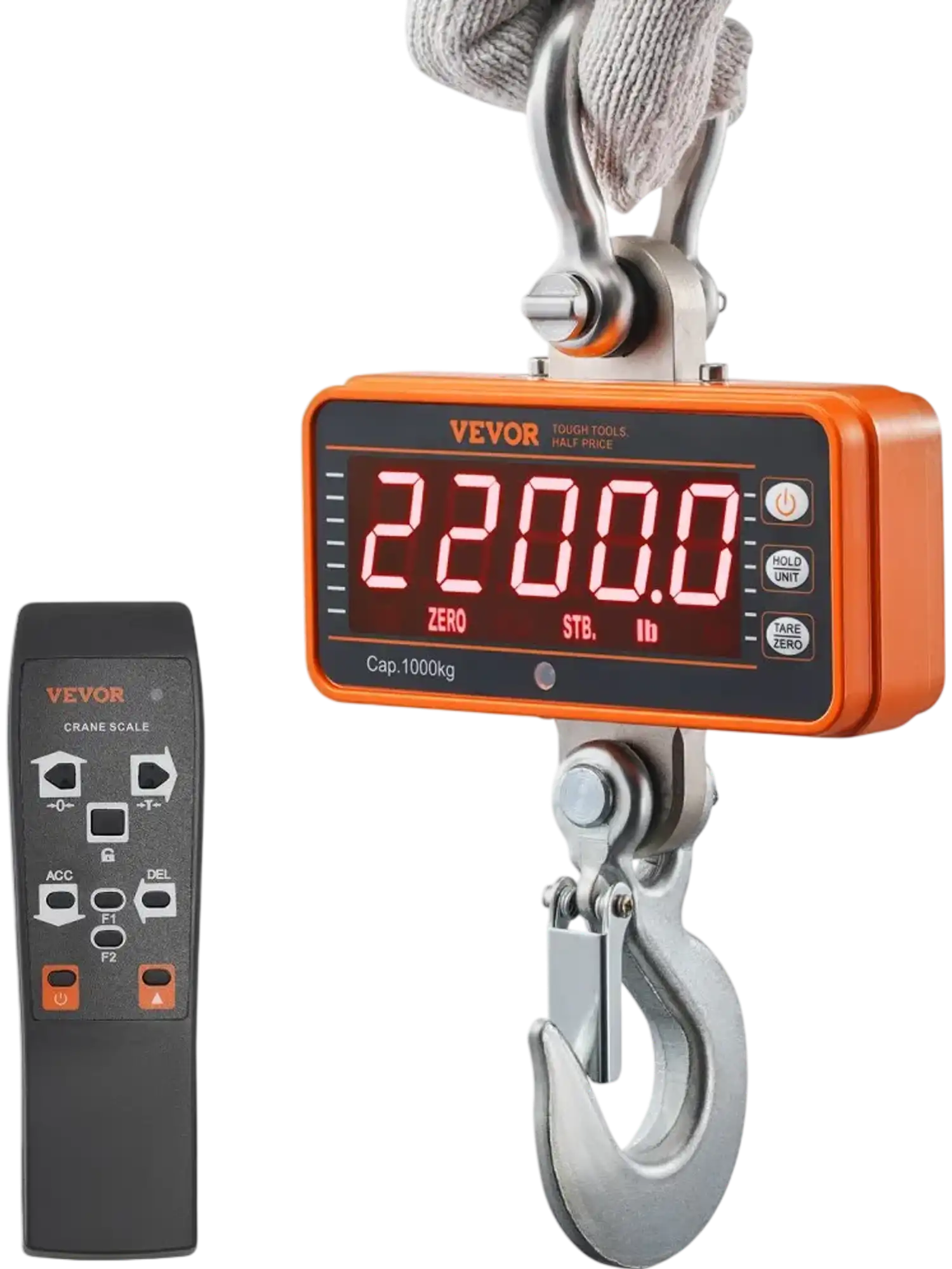 Vevor Crane Scale Digital Heavy-Duty Hanging Scale with Remote Control 2200 lbs Orange New