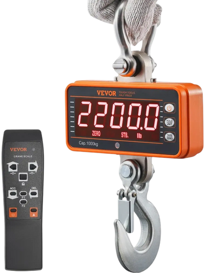 VEVOR Digital Crane Scale, 2200 lbs/1000 kg, Industrial Heavy Duty Hanging Scale with Remote Control, Cast Aluminum Case & LED Screen, High Precision for Construction, Factory, Farm, Hunting (Orange)