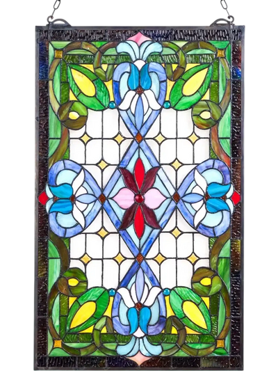 Vevor Stained Glass Window Panel Tiffany Style Hanging Transom 17 x 29