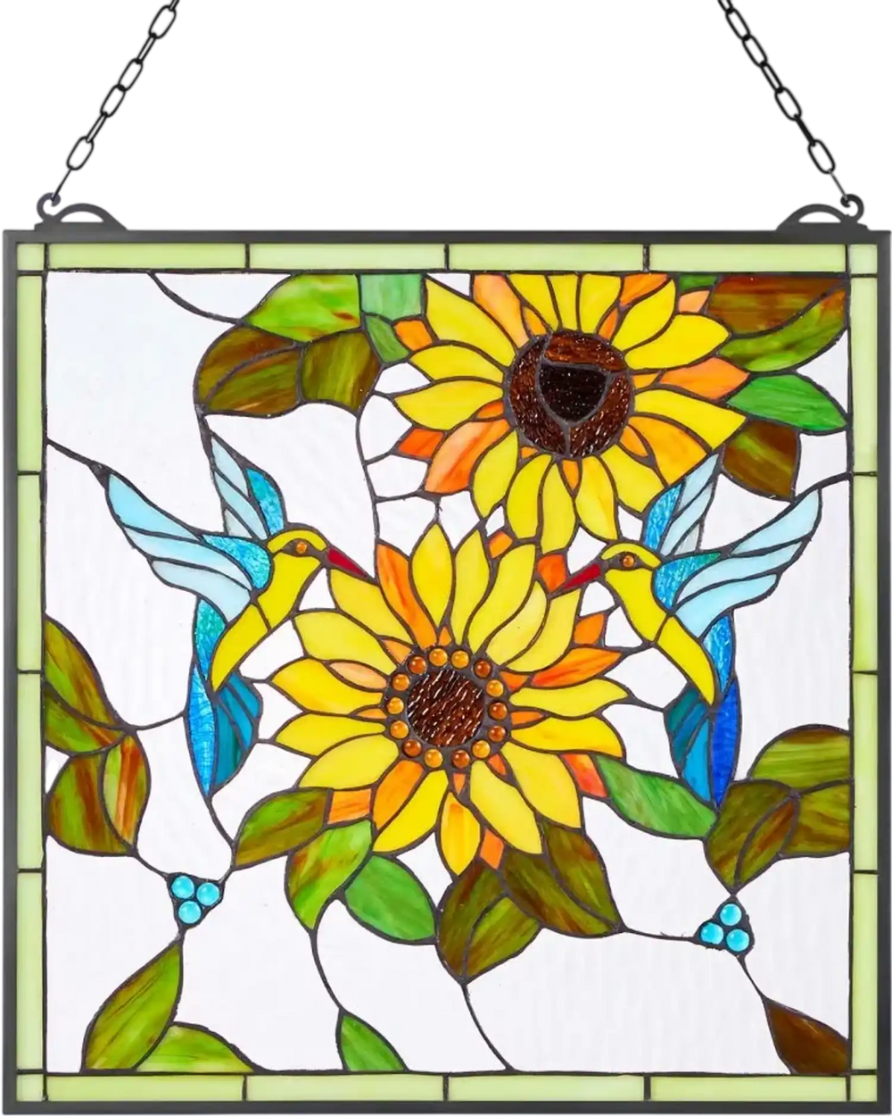 VEVOR Stained Glass Window Panel, 20 x 20 in, Tiffany Style Hanging Transom Window Panel with Chain, Large Vertical Rectangle Stain Glass, Vintage Traditional Art Handcrafts for Kitchen Home Decor