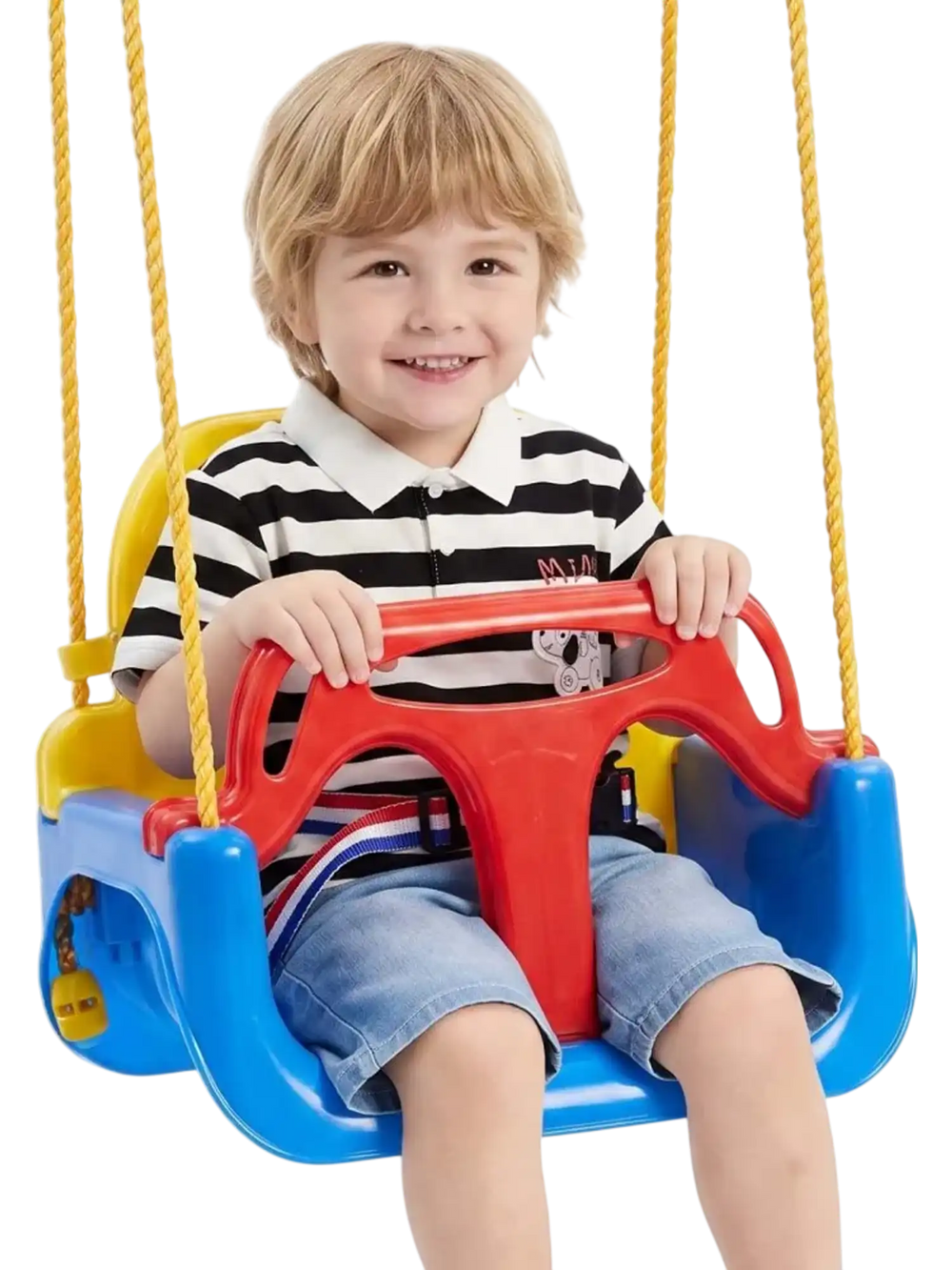 VEVOR 3-in-1 Baby Swing Seat 300 lbs Capacity Toddler Swing Red/Yellow/Blue, for Indoor & Outdoor Playground, with Adjustable Ropes and Snap Hooks, Snug & Secure Detachable Infants to Teens Kids Seat