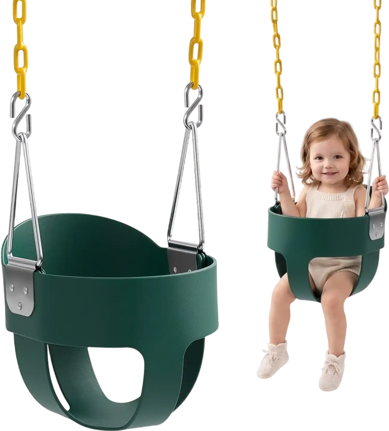 Vevor Toddler Swing High-Back Full Bucket Baby Swing Seat Green 300 lbs New