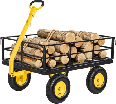 VEVOR Steel Garden Cart, 1200 lbs Heavy Duty Pullable Garden Wagon Yard Cart, 2 in 1 Outdoor Metal Utility Wagon Yard Trailer with 13