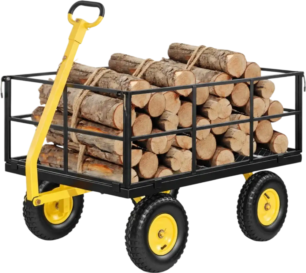 VEVOR Steel Garden Cart, 1400 lbs Heavy Duty Pullable Garden Wagon Yard Cart, 2 in 1 Outdoor Metal Utility Wagon Yard Trailer with 13" All Terrain Tires, Mesh Detachable Sides and 180° Rotating Handle